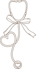 Whimsical Hand-Drawn Stethoscope with Bow. Vector  Illustration