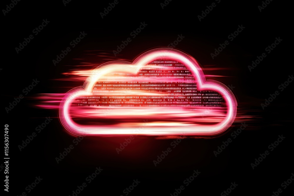 Poster abstract digital cloud with data stream in neon colors