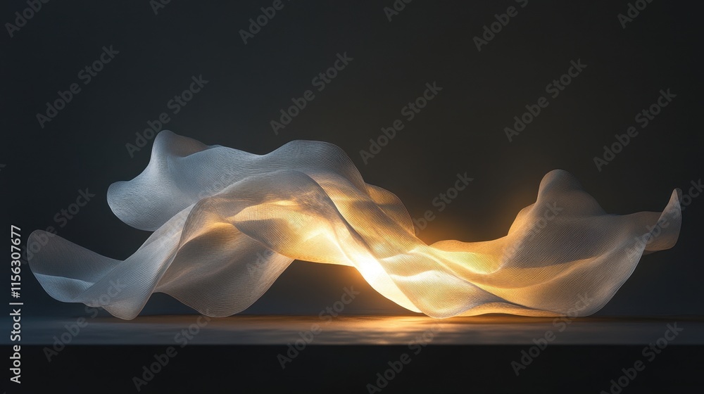 Poster abstract golden light illuminating flowing fabric texture - 3d render of elegant, wave-like design f