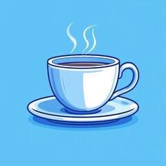 Obraz premium Steaming hot coffee in white cup on saucer.