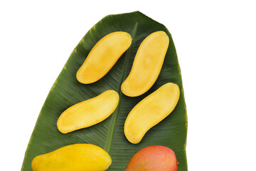 Tropical fruit, Mango on banana leaf