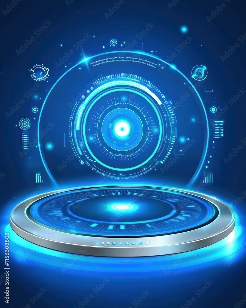 Aufkleber futuristic digital interface with circular dashboard and lights