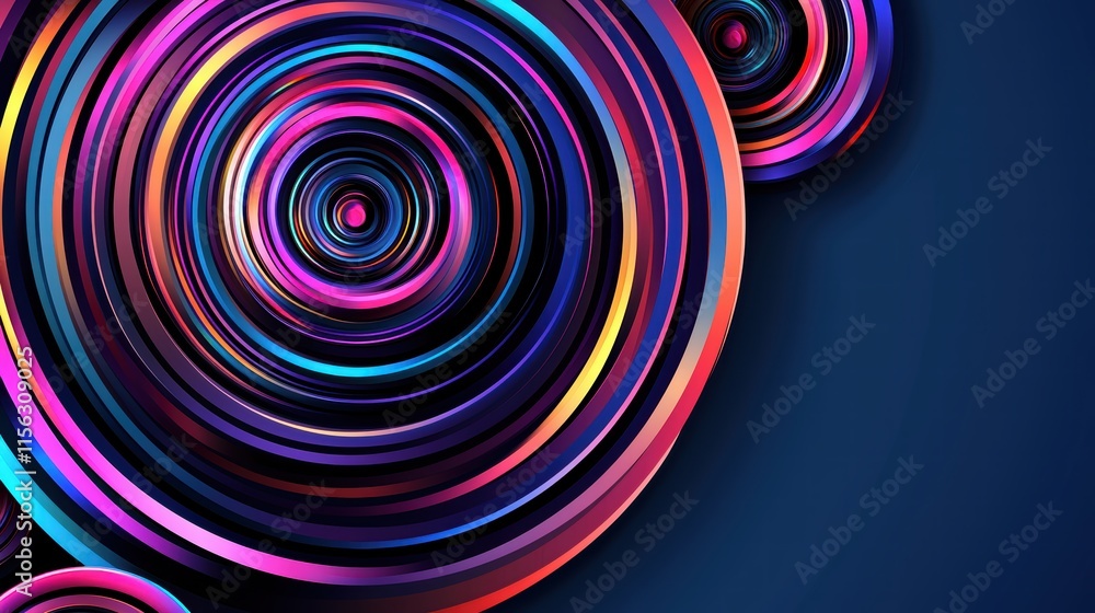 Poster vibrant colorful circular patterns with dark background design