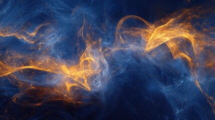 Abstract Blue and Gold Swirling Energy Fractal Art Dynamic, High-Resolution Background Texture for Design