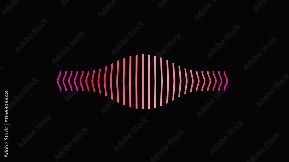 Poster Abstract wave-like graphic with gradient lines on a black background.