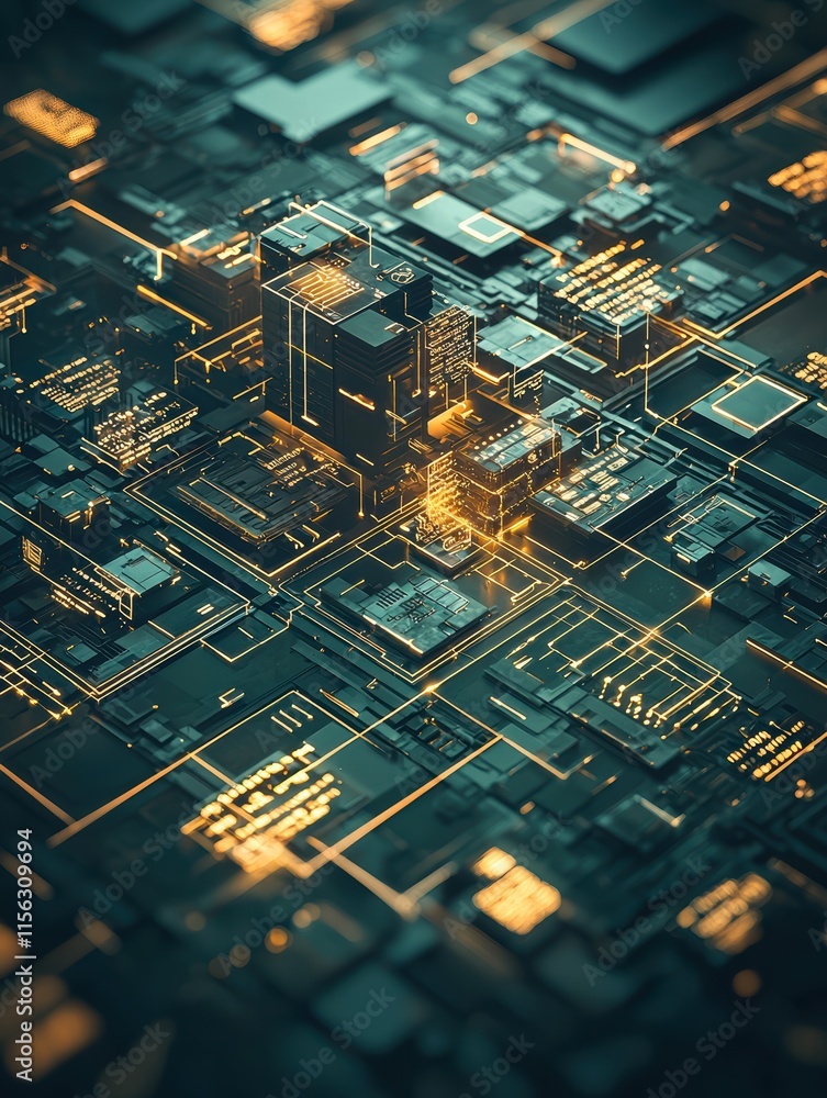 Aufkleber abstract futuristic cityscape with glowing lines and structures
