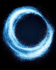 Blue Glowing Circular Light Trail with Sparkles on Black Background