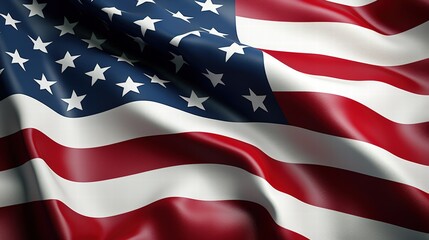 Fototapeta premium Detailed 3D Rendering of the American Flag with Dynamic Fabric Texture and Rich Color Contrast for Artistic Use and Visual Projects