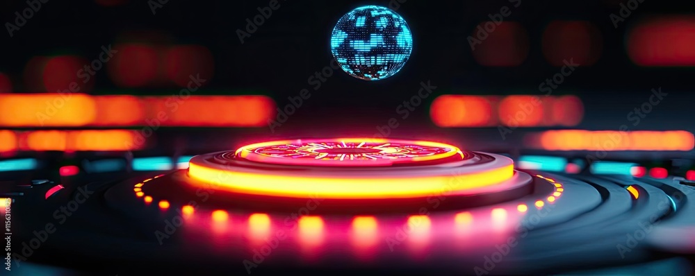 Poster operation center idea. futuristic digital interface with glowing elements and a floating globe proje