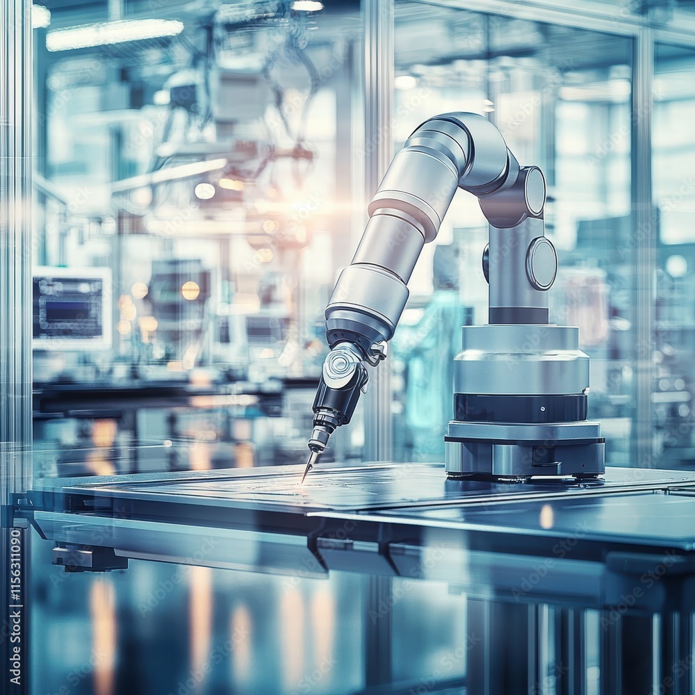 Aufkleber robotic arm in a high-tech industrial setting with precision tools