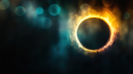 Abstract Glowing Ring, Fiery Orange and Teal Bokeh Background - Perfect for Technology, Energy, and Mystical Designs