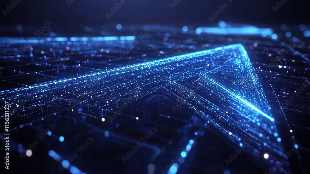 Poster glowing blue arrow with dynamic lighting in abstract background