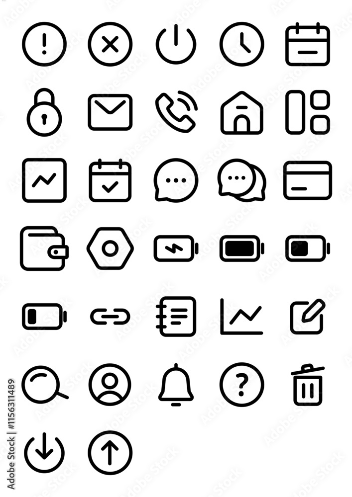 Poster icons set ui app library pack outline black for ui basic