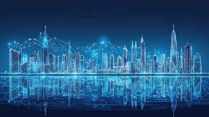 Fototapeta premium Futuristic City Skyline with Digital Connections and Reflection