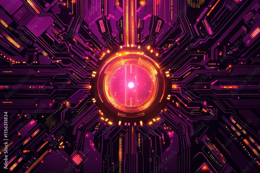 Poster abstract digital background with radiant circular element and patterns