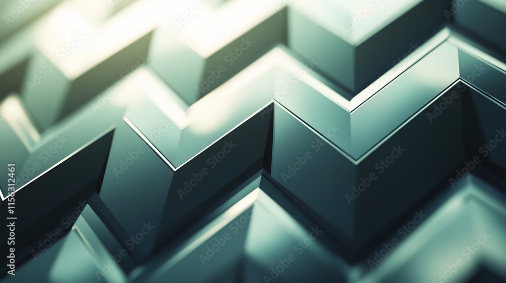 Poster abstract geometric pattern: a mesmerizing close-up of a textured, metallic chevron pattern, bathed i