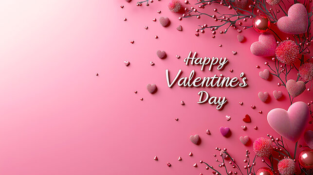 Simple and modern valentine's day background with text and shape heart scattered. on pink background.