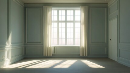 Fototapeta premium Empty Room with Large Window Showcasing Beautiful Natural Light