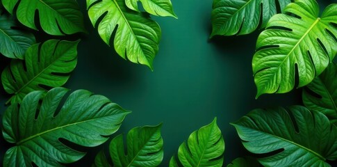 Fototapeta premium Lush vibrant green foliage, dense tropical leaves , tropical, wildlife