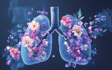 Pastel floral lungs illustration, promoting World Tuberculosis Day and the quit smoking message, soft hues and detailed flower patterns, generative AI concept, health awareness