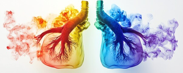 Rainbowcolored anatomy of the lungs, symbolizing World Tuberculosis Day and the quit smoking concept, vibrant, educational, generative AI art, highdetail, health awareness