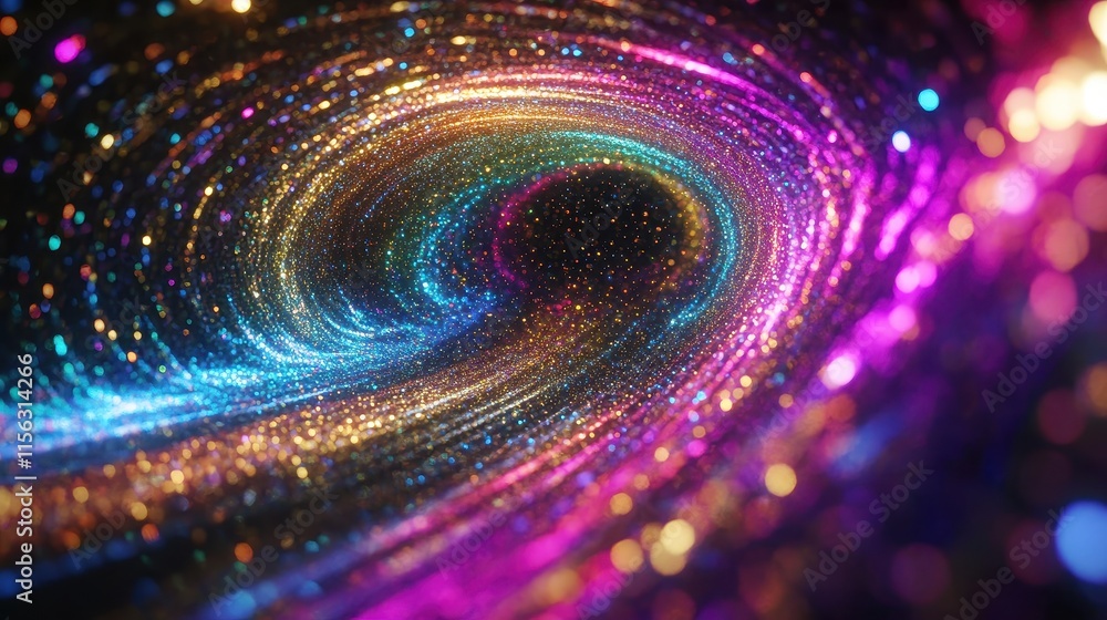 Poster abstract swirling glitter vortex multicolored bokeh lights and sparkling particles background