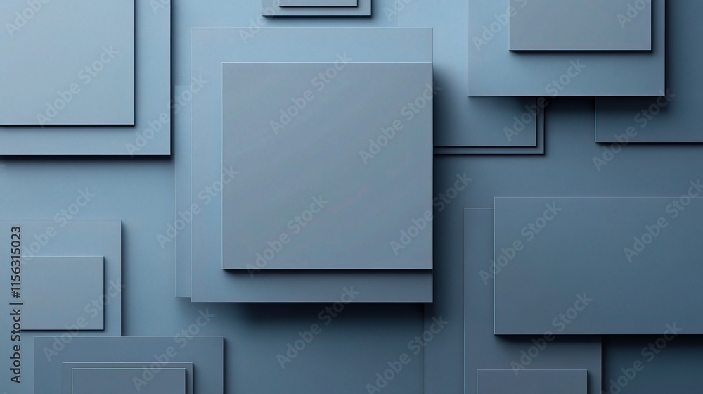 Poster abstract blue background with overlapping square shapes design