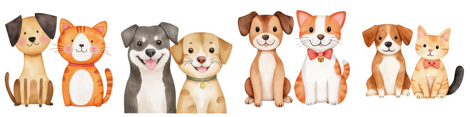 World spay day element, Cute cartoon dog and cat characters with smiley faces and vibrant colors, isolated on transparent background.