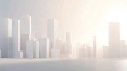 Obraz premium Cityscape Dawn: A minimalist and modern cityscape silhouetted against a soft, ethereal sunrise, evoking a sense of optimism and fresh beginnings. 