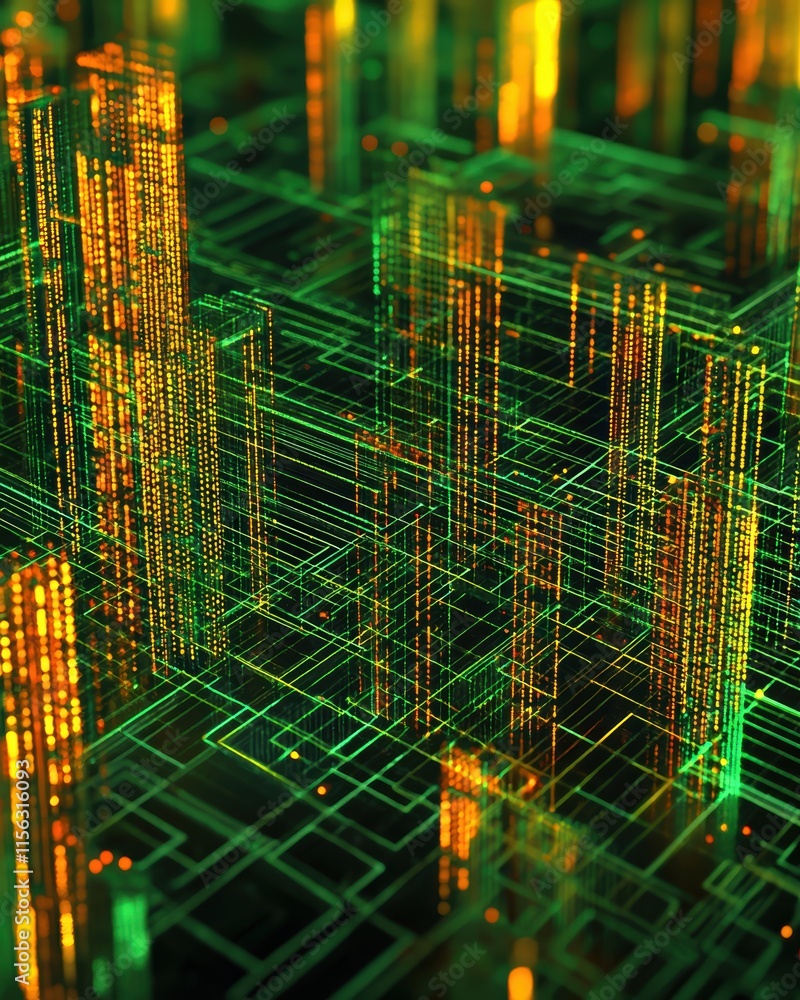 Aufkleber abstract digital cityscape with neon lights and circuit patterns