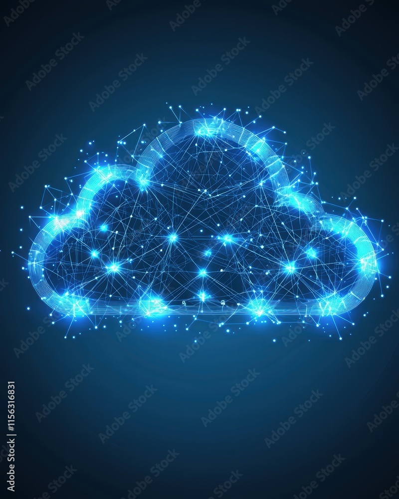 Aufkleber digital cloud network with glowing connective lines and dots
