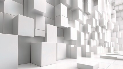 Obraz premium Abstract Cube Wall: A minimalist architectural backdrop with a mesmerizing array of white cubes, evoking a sense of order, structure, and infinite possibilities. 