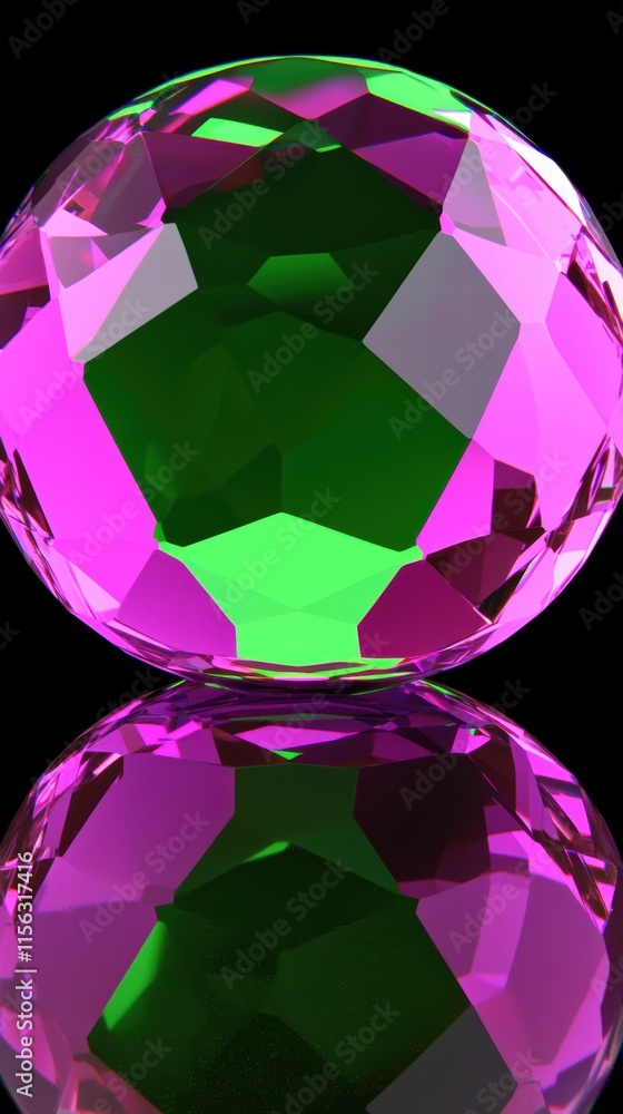 Poster colorful gemstone sphere with reflection on a black background