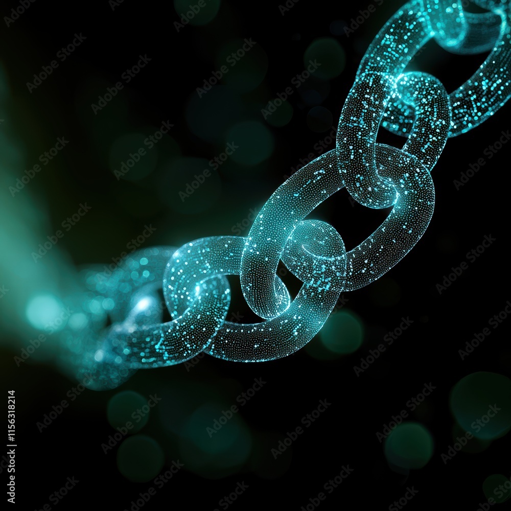 Aufkleber digital chain links with glowing particles abstract concept