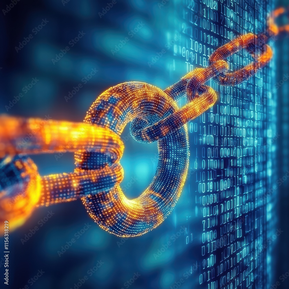 Poster digital chain links representing blockchain technology and security