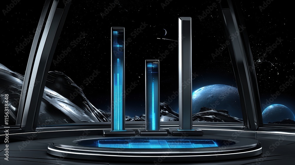Poster futuristic data visualization in cosmic space environment