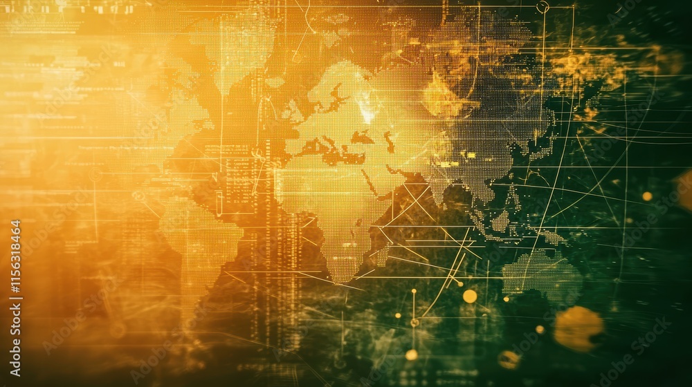 Poster abstract world map background with network connections and data