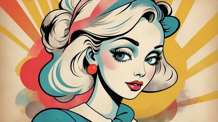 portrait of a girl woman vintage retro pop art design