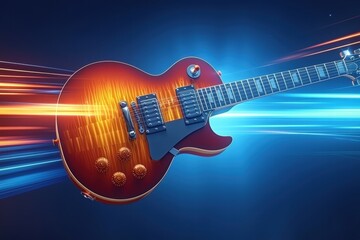 Electric Guitar with Vibrant Light Trails in Dynamic Background