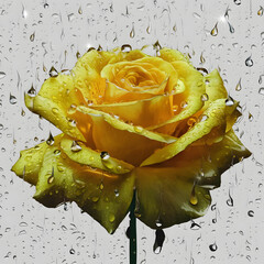 A yellow rose adorned with glistening rain droplets.
