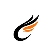 Abstract stylized logo featuring a black C with orange wings