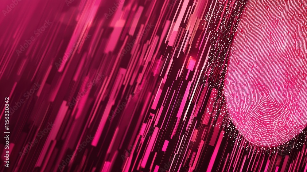 Poster abstract pink background with fingerprint and dynamic lines