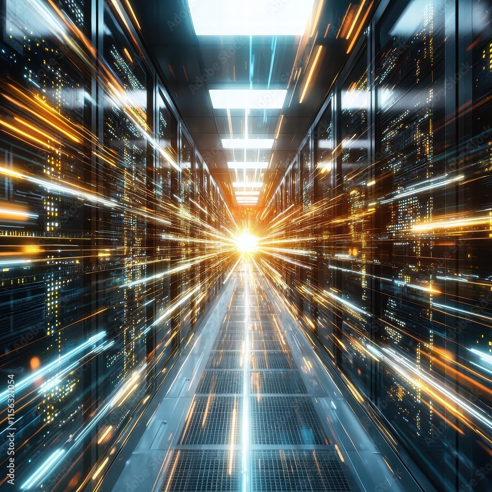 Aufkleber futuristic data center with glowing lights and abstract lines