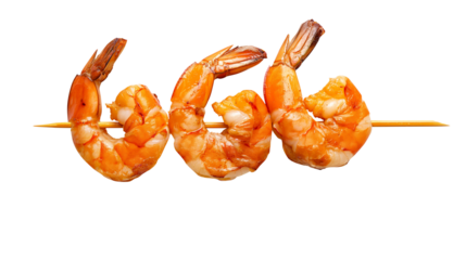Roasted peeled prawn with skewer, Grilled shrimp on white background isolated on transparent background Remove png, Clipping Path, pen tool