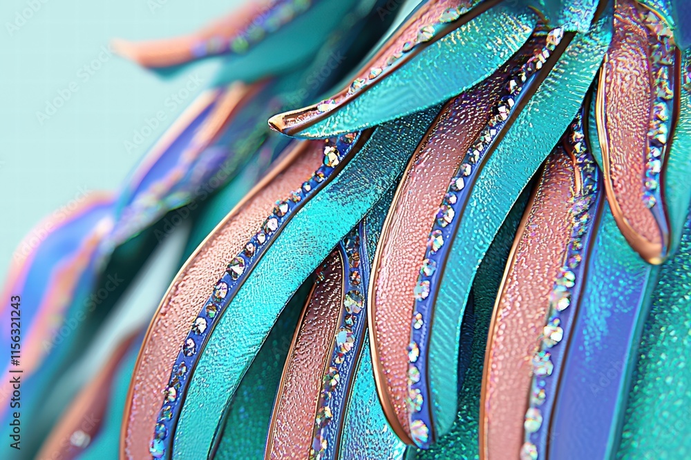 Poster colorful abstract texture with shiny curved layers and reflective surface