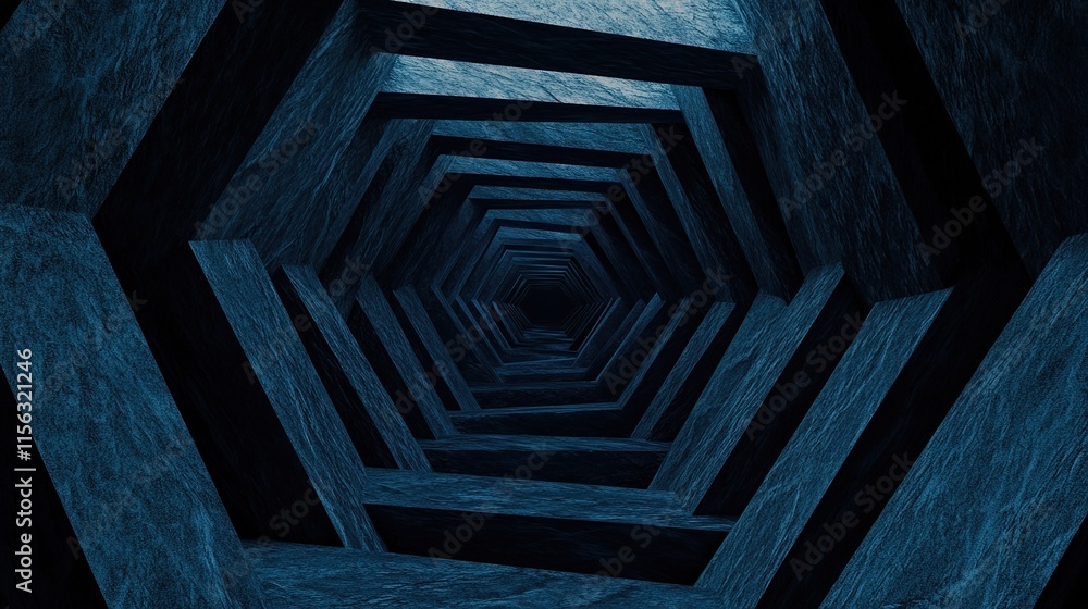 Poster dark blue hexagonal background with radial texture depth effect