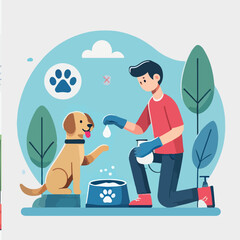 Play with pet in flat editable illustration design