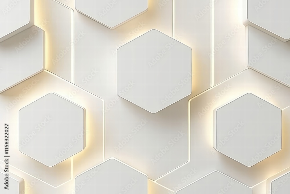 Poster modern white hexagonal patterns with soft lighting effects