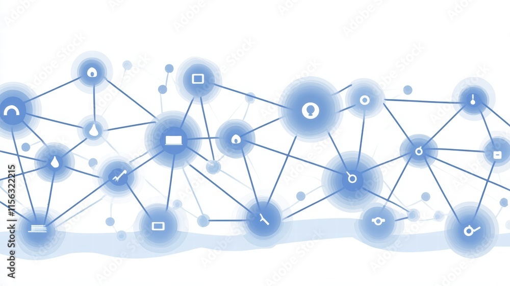 Poster abstract connection network with icons representing technology themes