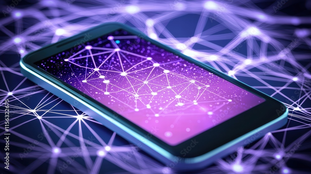 Poster abstract connection concept with smartphone and digital network background